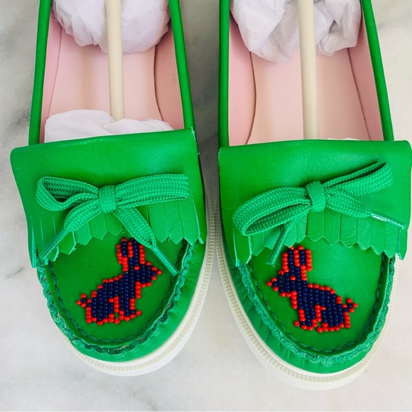 Tory Burch Shoes - Tory Burch Beaded Rabbit Court Green Mocs Size 6.5 NWT Box